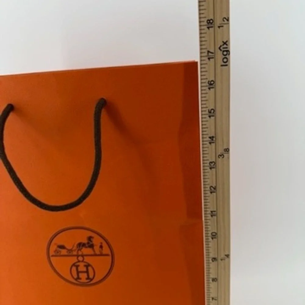 Hermes Orange Paper Shopping Bag Medium 17x11x4 Logo Cord Handle Portugal